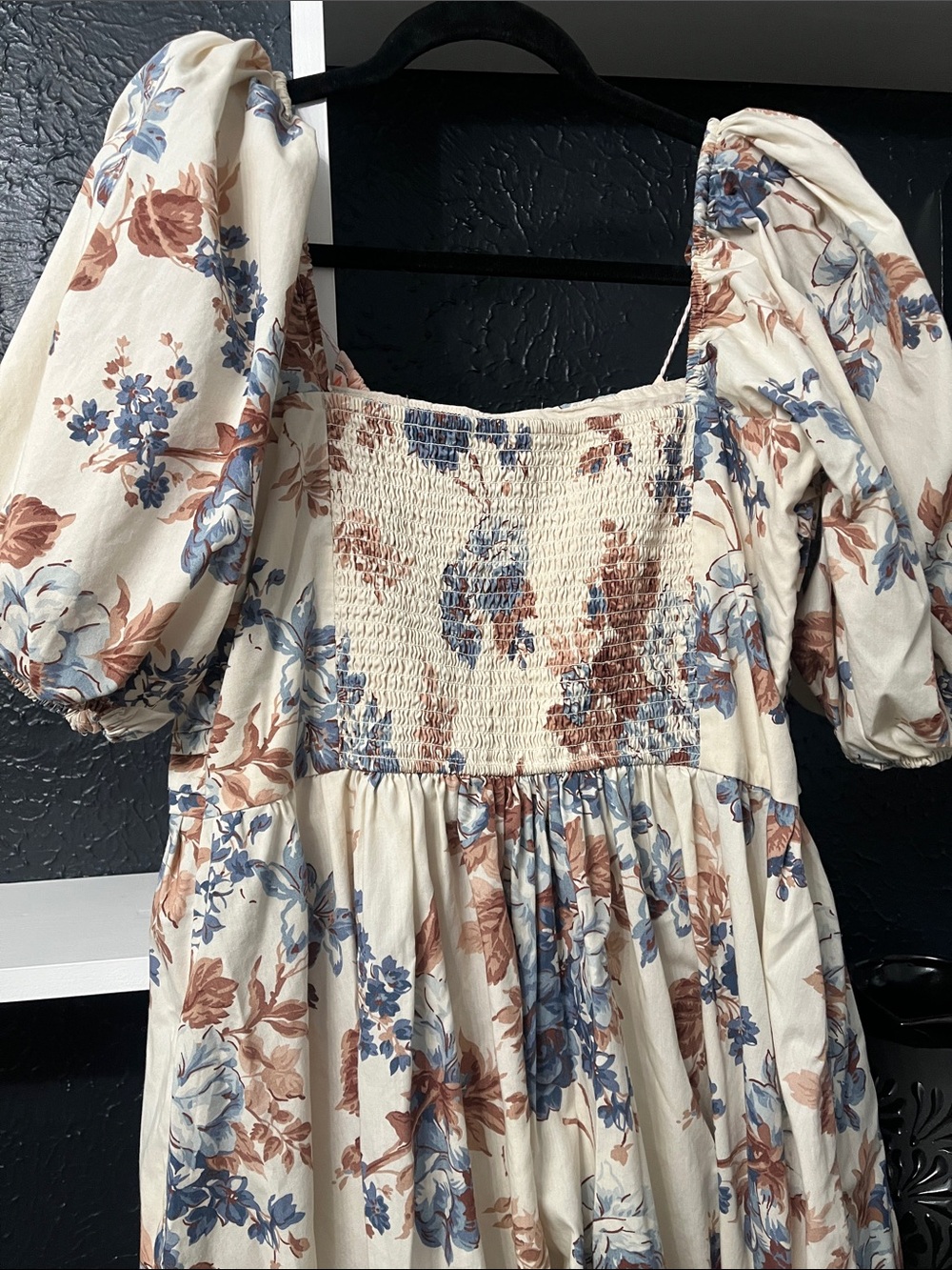 Abercrombie & Fitch Emerson Cream Midi Dress with Blue & Brown Floral Print - Picture 7 of 13